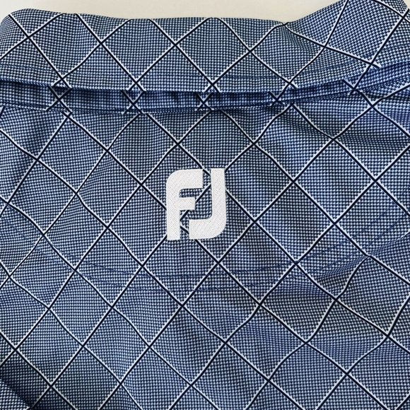FootJoy FJ Mens Golf Polo Short Sleeve Blue Shirt Sz XL Logo Diamond Pattern - Picture 4 of 9